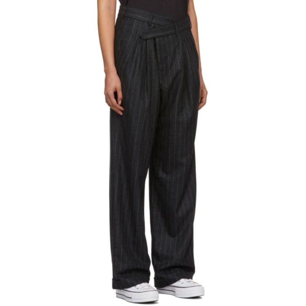 R13 Wool‎ Pinstripe Crossover Trouser Black Sz 26